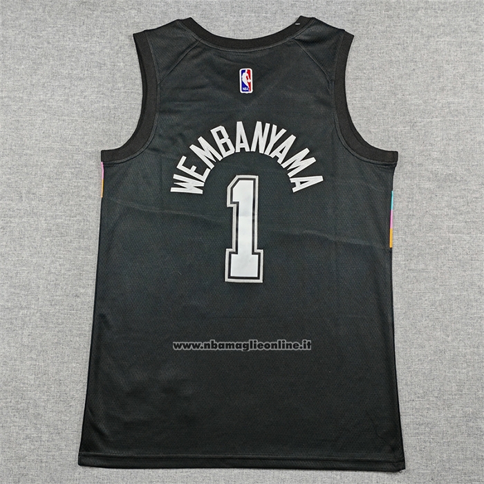 Maglia San Antonio Spurs Victor Wembanyama No 1 Citta 2025-26 Nero